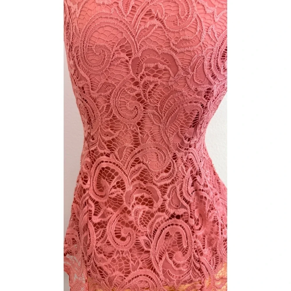 Vtg Dusty Rose Floral Lace Peplum Necklace Sleeveless Top M Coquette Victorian - Picture 10 of 16